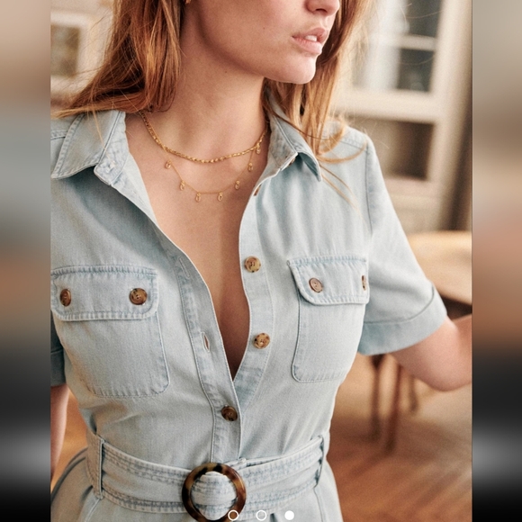 Sezane Jeannette 100% Cotton Short Sleeve Midi Dress - Picture 3 of 4